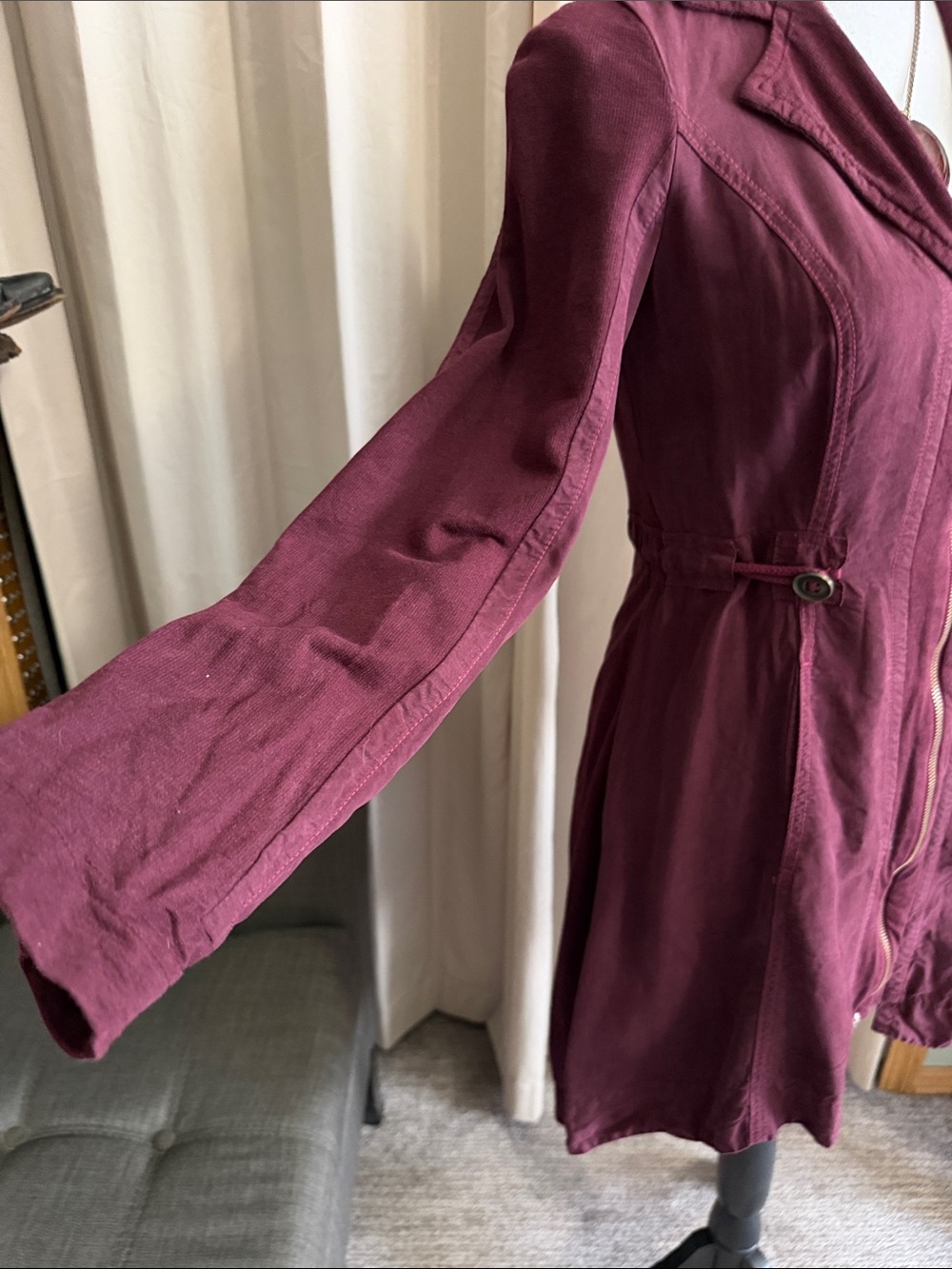 Maroon Tailored Long Zip-Front Jacket XS - Picture 2 of 6